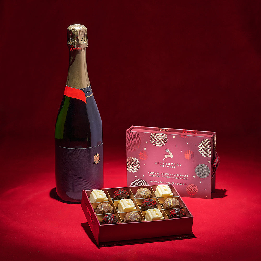 Holiday Bubbly and Chocolate Gift Box – how the gift is presented