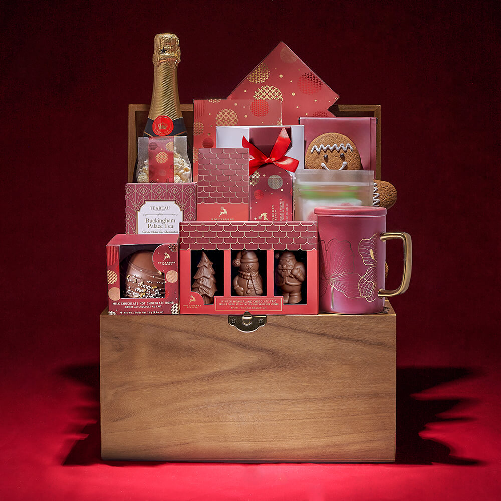 Holiday Sparkling Wine and Gourmet Chocolate Truffle Gift Box – how the gift is presented