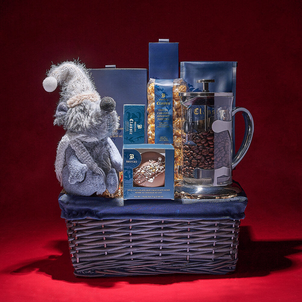 Holiday Plush Mouse Chocolate Basket – how the gift is presented