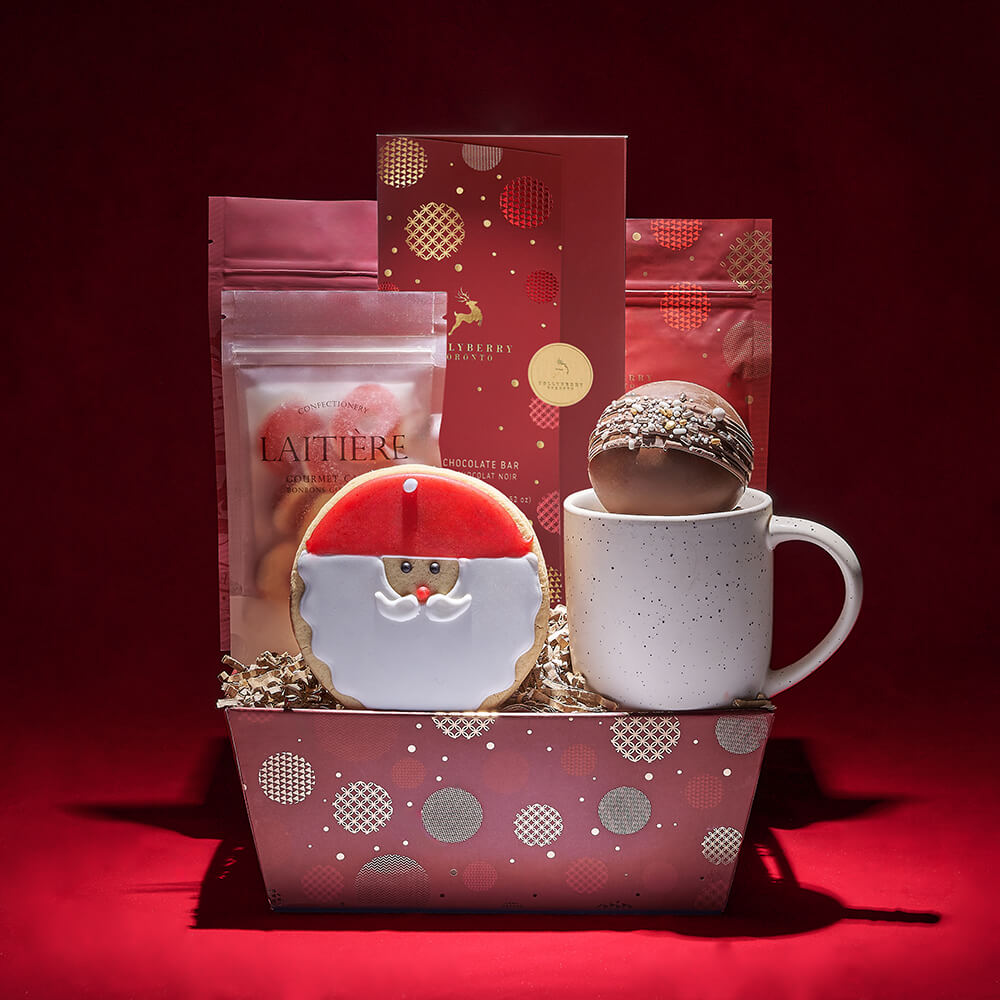Cocoa Break with Santa Gift Basket, chocolate gift, chocolate, christmas gift, christmas, cookie gift, cookie