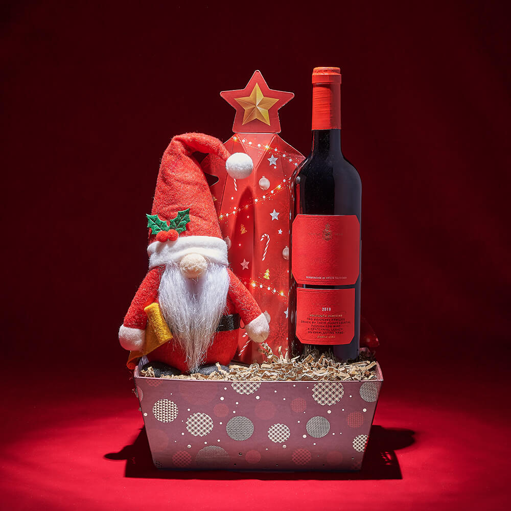 Jolly Old Saint Nicholas Wine Gift, wine gift, wine, chocolate gift, chocolate, plush gift, plush, christmas gift, christmas, holiday gift, holiday