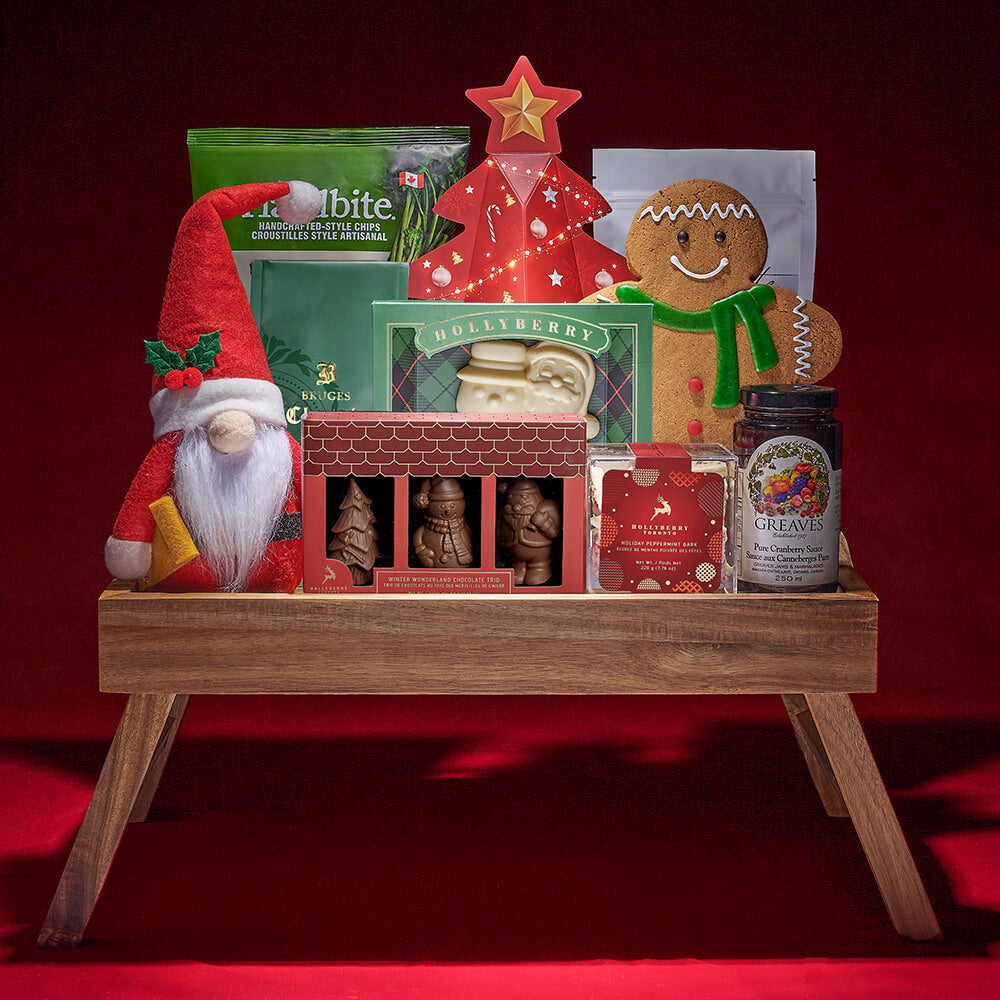 Christmas Morning Coffee and Gourmet Treats Gift Tray – how the gift is presented