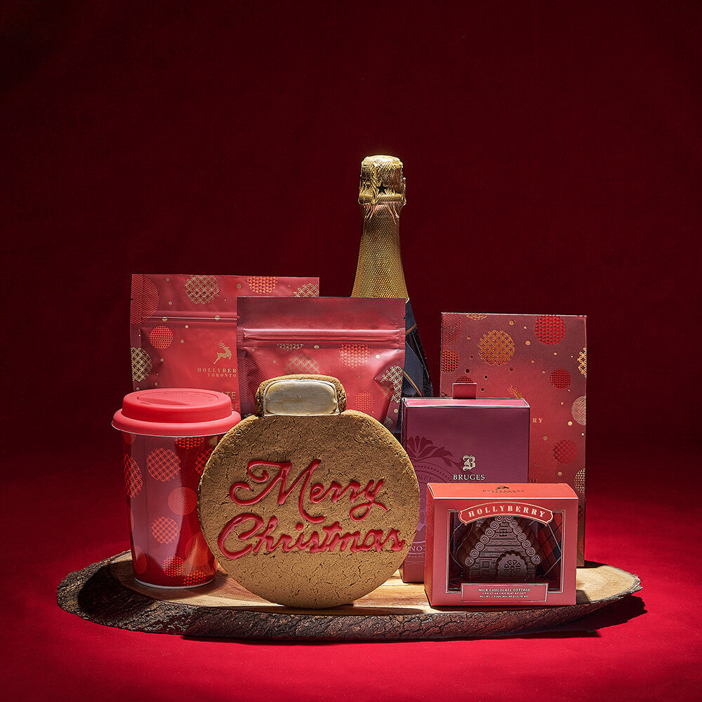 Seasonal Sparkling Wine and Treats Basket – how the gift is presented