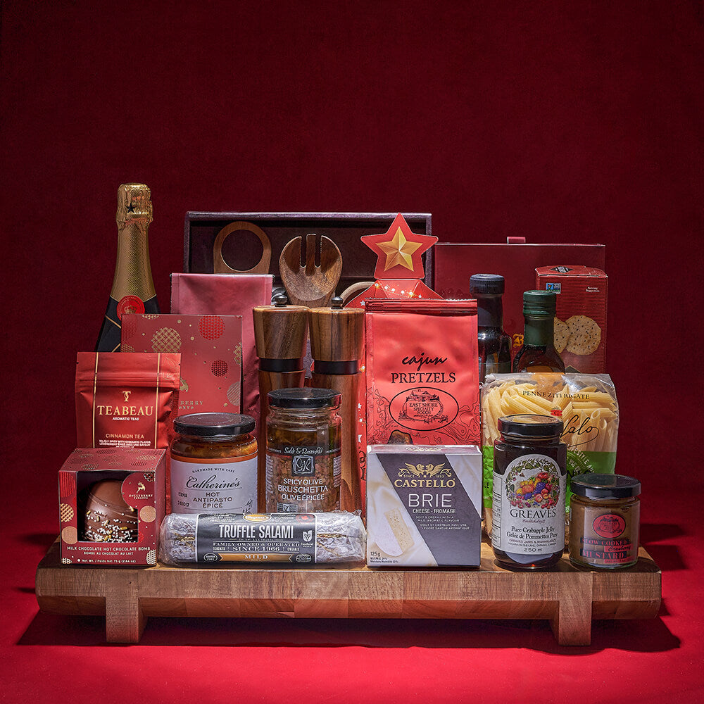Sparkling Wine and Seasonal Snack Basket – how the gift is presented