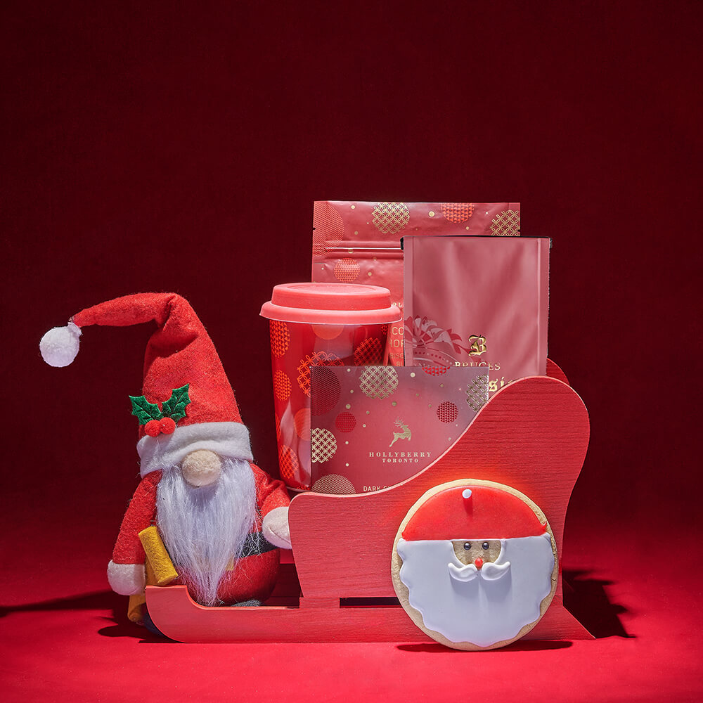 Santa Plush Holiday Chocolate Gift Sleigh – how the gift is presented