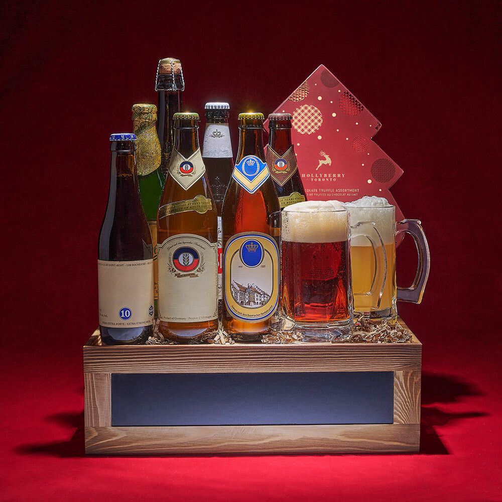 Holiday Craft Beer and Truffle Gift Box in Wooden Slate Container – how the gift is presented