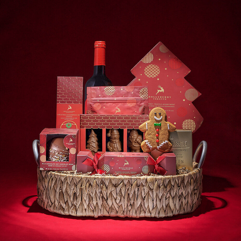 Festive Wine and Gingerbread Gift Basket – how the gift is presented