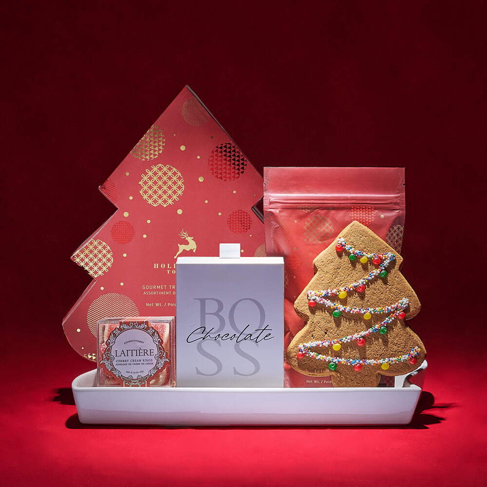 Holiday Chocolate Box with Serving Platter – how the gift is presented