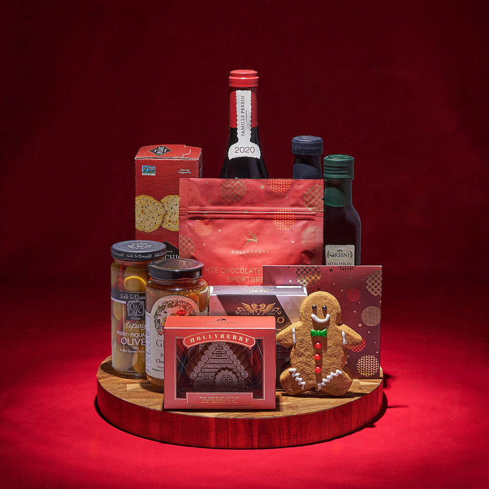 Holiday Wine and Snack Gift Set – how the gift is presented