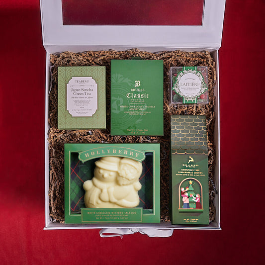 Happy Elves Goodie Gift Box, tea gift, tea, chocolate gift, chocolate, cookie gift, cookie, christmas gift, christmas