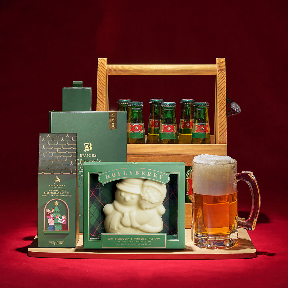 Christmas Beer and Holiday Sweets Basket – how the gift is presented