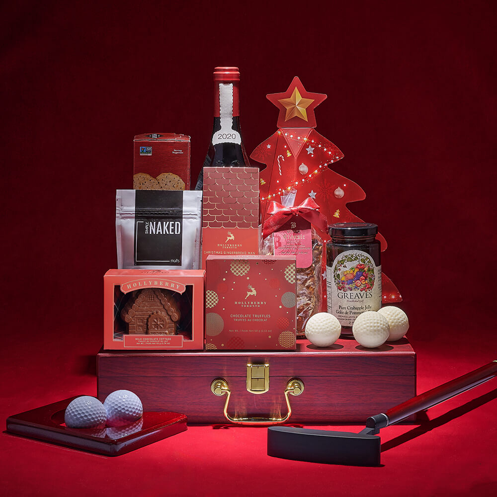 Festive Wine and Gourmet Christmas Gift Basket with Chocolates – how the gift is presented
