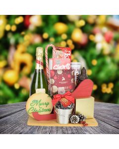 Santa’s Sleigh of Treats with Champagne, champagne gift baskets, Christmas gift baskets, gourmet gift baskets