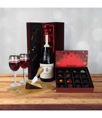 Holiday Wine, Cheese & Chocolate Basket, wine gift baskets, Christmas gift baskets
