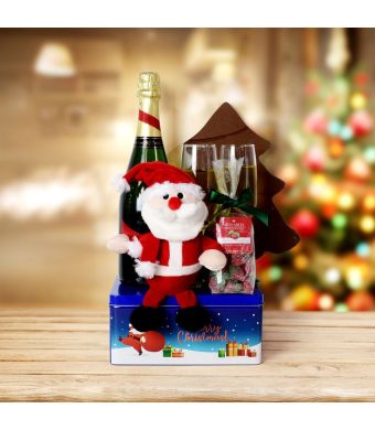 Santa’s Chocolate & Champagne Gift Basket, champagne gift baskets, Christmas gift baskets
