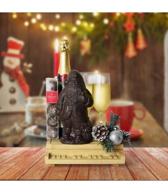 Santa’s Champagne & Chocolate Celebration, champagne gift baskets, Christmas gift baskets
