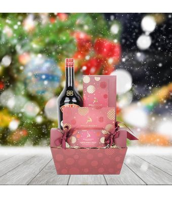 Gold & Red Christmas Box, liquor gift baskets, Christmas gift baskets, gourmet gift baskets