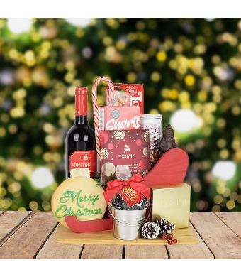 Santa’s Sleigh of Treats with Wine, wine gift baskets, Christmas gift baskets, gourmet gift baskets