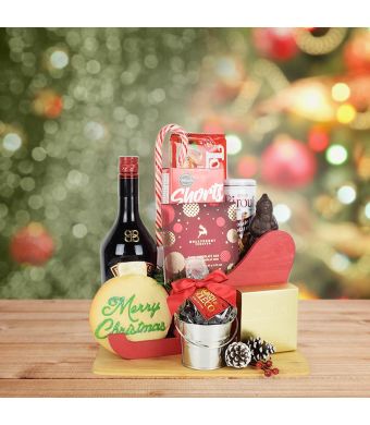 Santa’s Sleigh of Treats with Liquor, liquor gift baskets, gourmet gifts, gifts